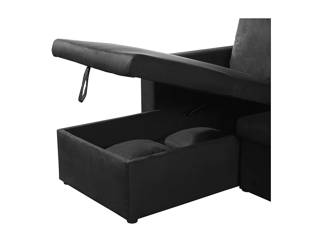Canapé d'angle ASPEN tissu noir 3 places avec coffre de rangement