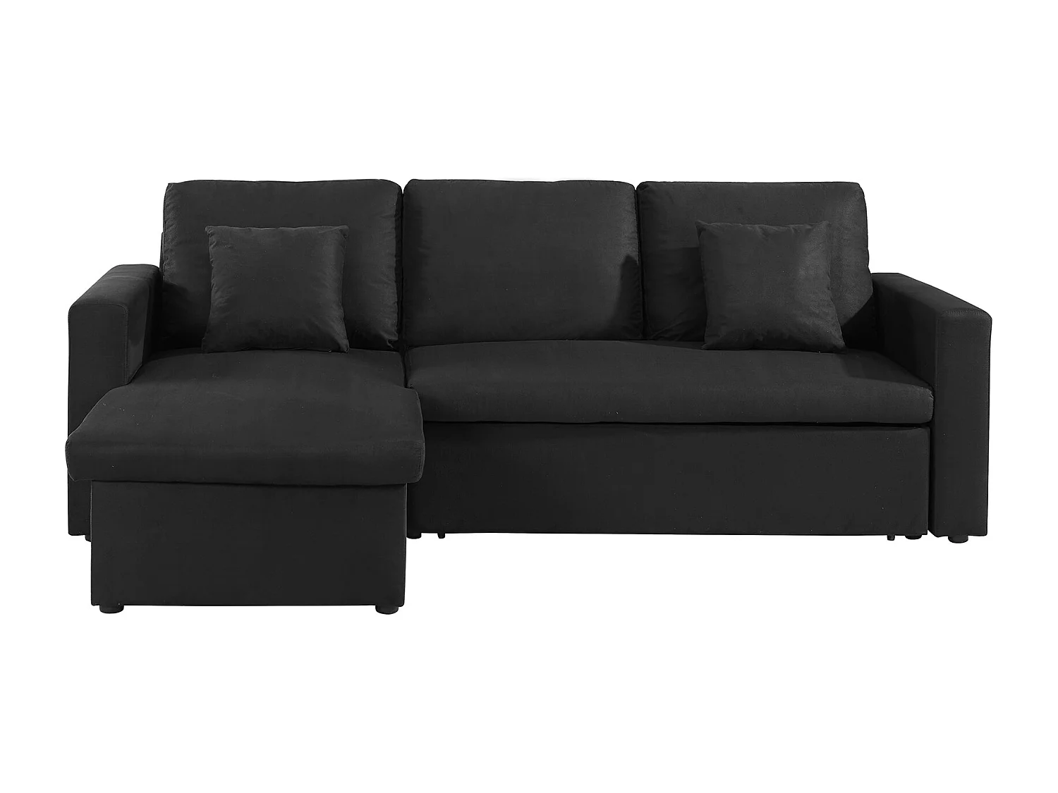 Canapé d'angle ASPEN tissu noir 3 places avec coffre de rangement