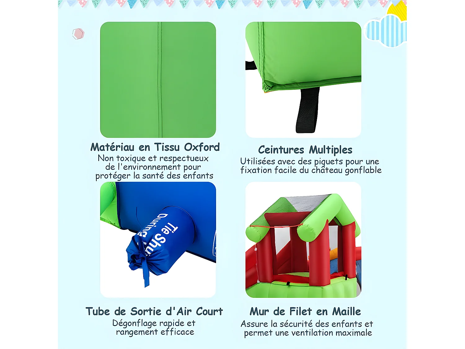 Château Gonflable avec Toboggans Aquatiques, Aire de Jeux Gonflable Piscine avec Motif de Pingouin