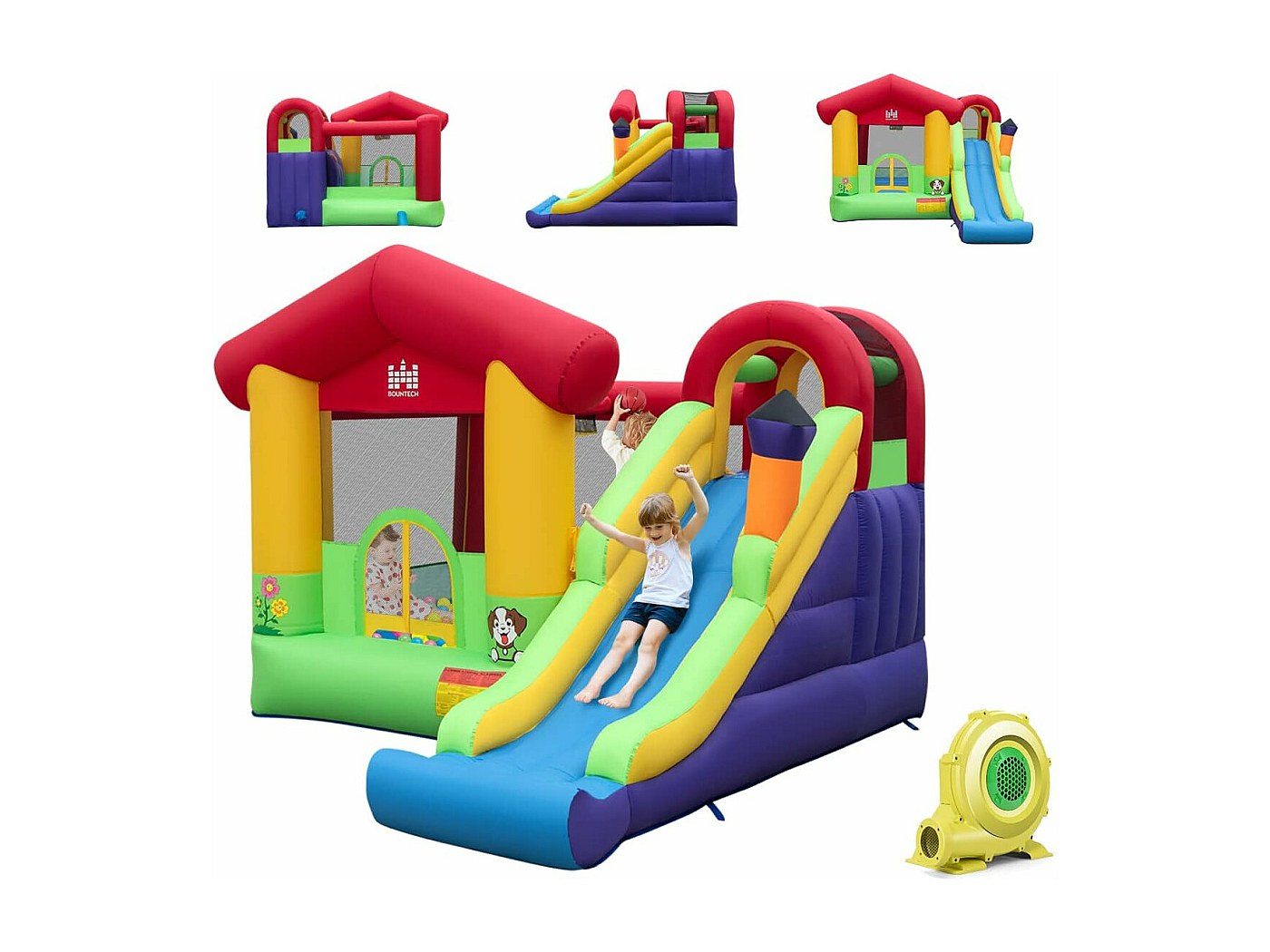 Château Gonflable 6 en 1 Enfants avec Souffleur 480W, Maison
