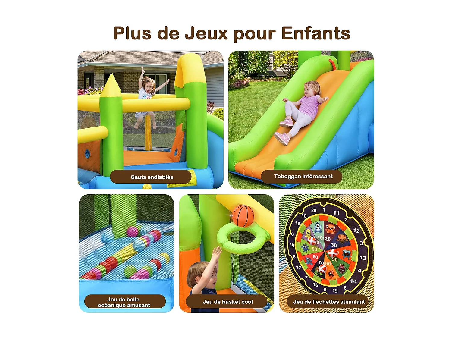 Château gonflable en forme de Pentagone avec toboggan, pour 3 enfants de 3-10 ans (avec souffleur 450W)