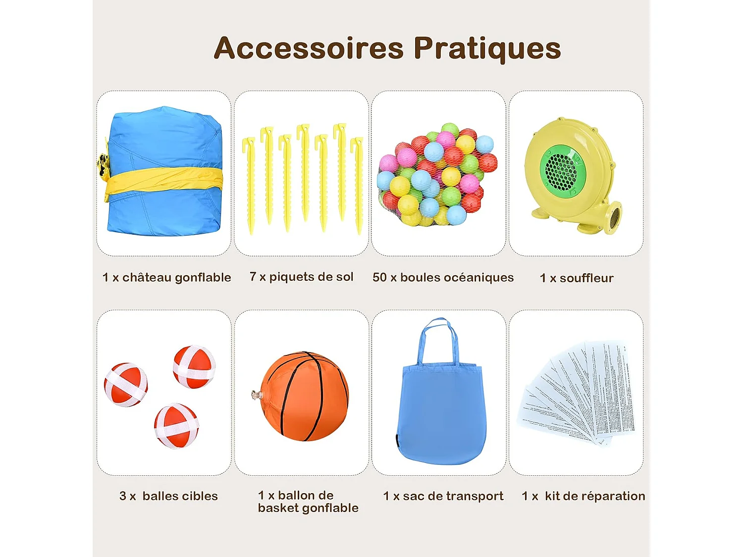 Château gonflable en forme de Pentagone avec toboggan, pour 3 enfants de 3-10 ans (avec souffleur 450W)