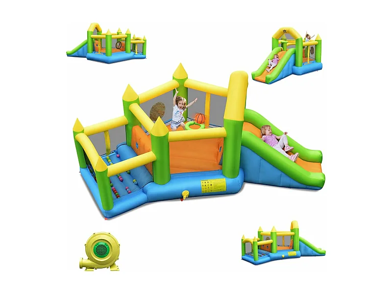 Château gonflable en forme de Pentagone avec toboggan, pour 3 enfants de 3-10 ans (avec souffleur 450W)