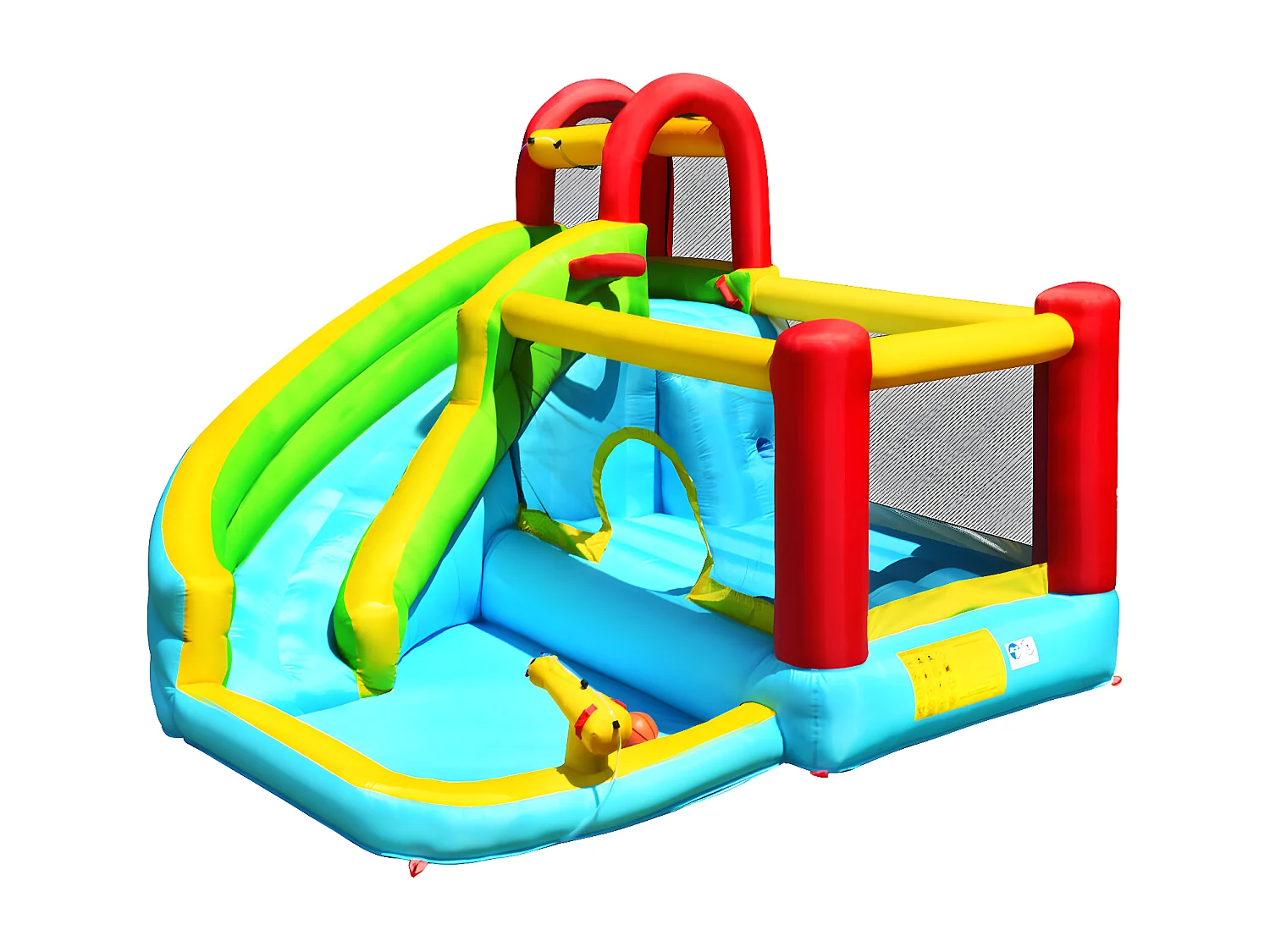 Château gonflable aquatique 6 en 1 avec toboggan Incurvé, pour 3 enfants de 3-10 ans(sans souffleur)