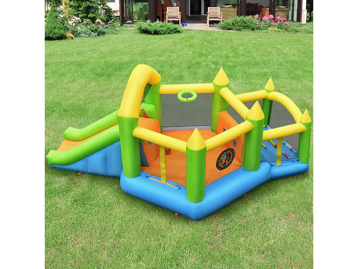 Château gonflable en forme de pentagone avec toboggan, pour 3 enfants de 3-10 ans（sans souffleur)