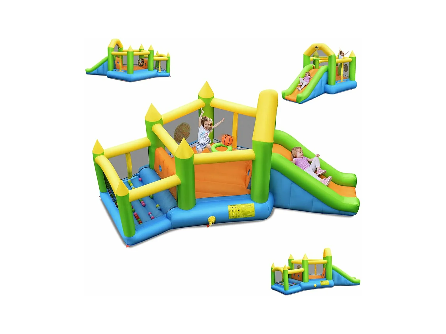 Château gonflable en forme de pentagone avec toboggan, pour 3 enfants de 3-10 ans（sans souffleur)