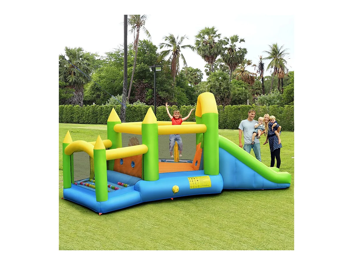 Château gonflable en forme de pentagone avec toboggan, pour 3 enfants de 3-10 ans(sans souffleur)
