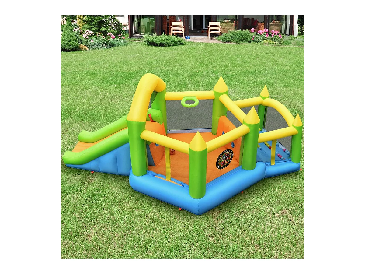 Château gonflable en forme de pentagone avec toboggan, pour 3 enfants de 3-10 ans(sans souffleur)