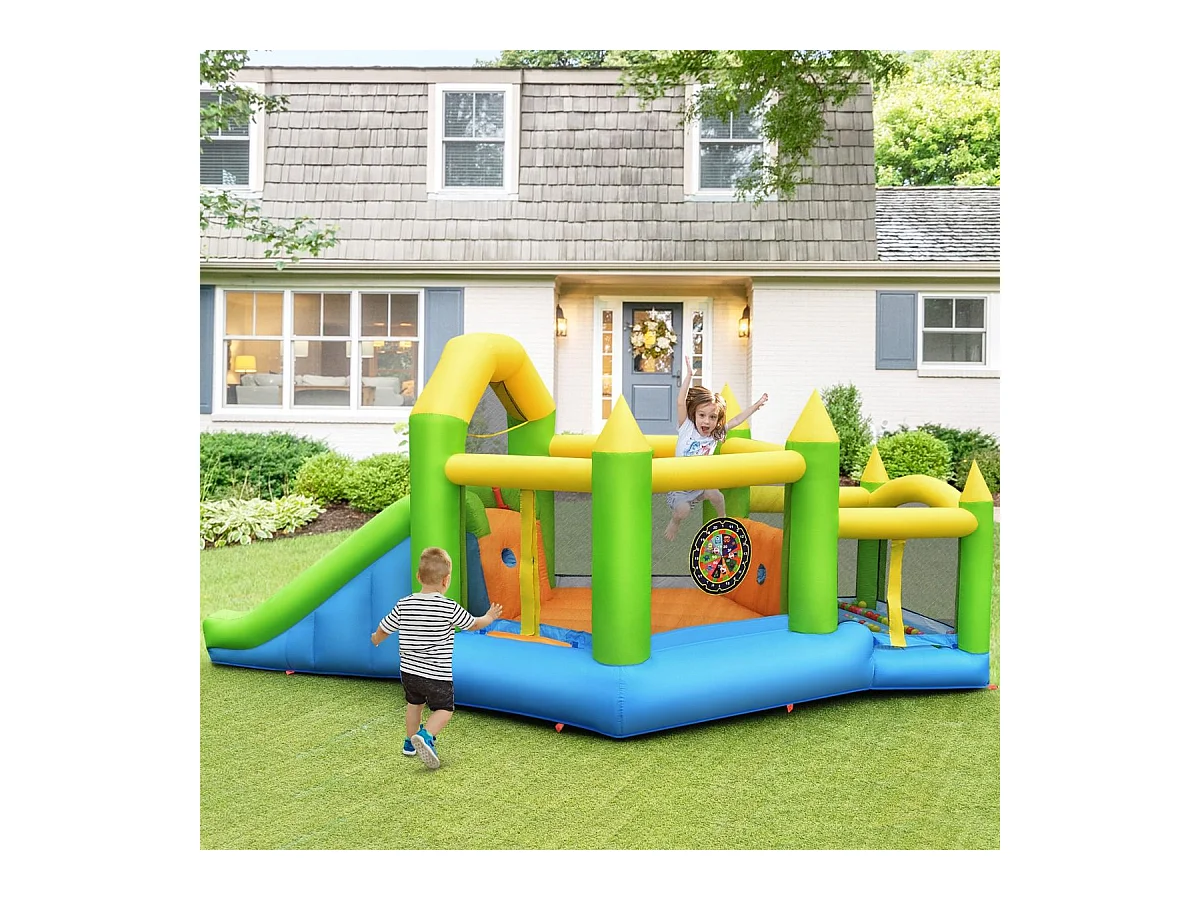 Château gonflable en forme de pentagone avec toboggan, pour 3 enfants de 3-10 ans(sans souffleur)