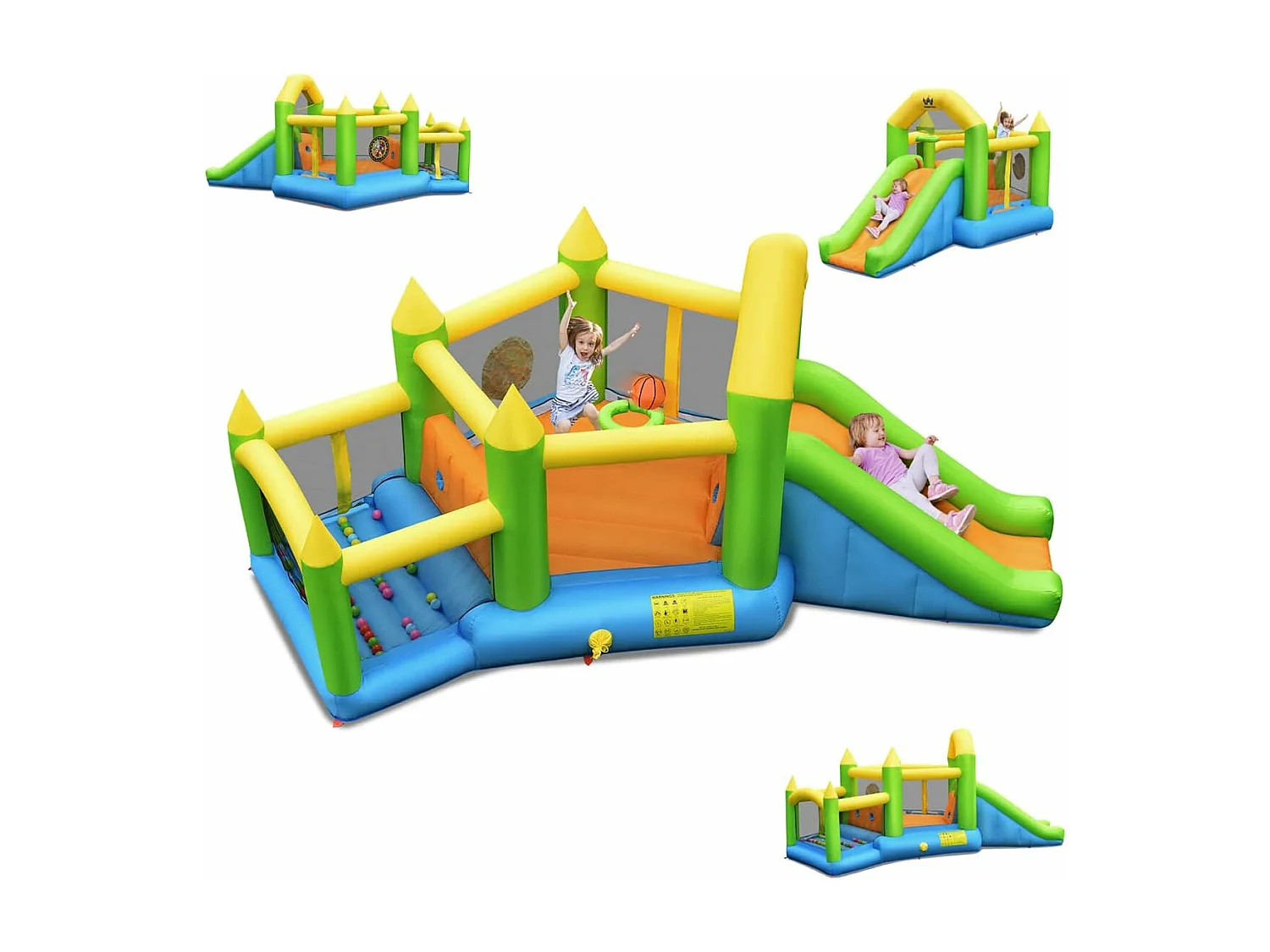 Château gonflable en forme de pentagone avec toboggan, pour 3 enfants de 3-10 ans（sans souffleur)