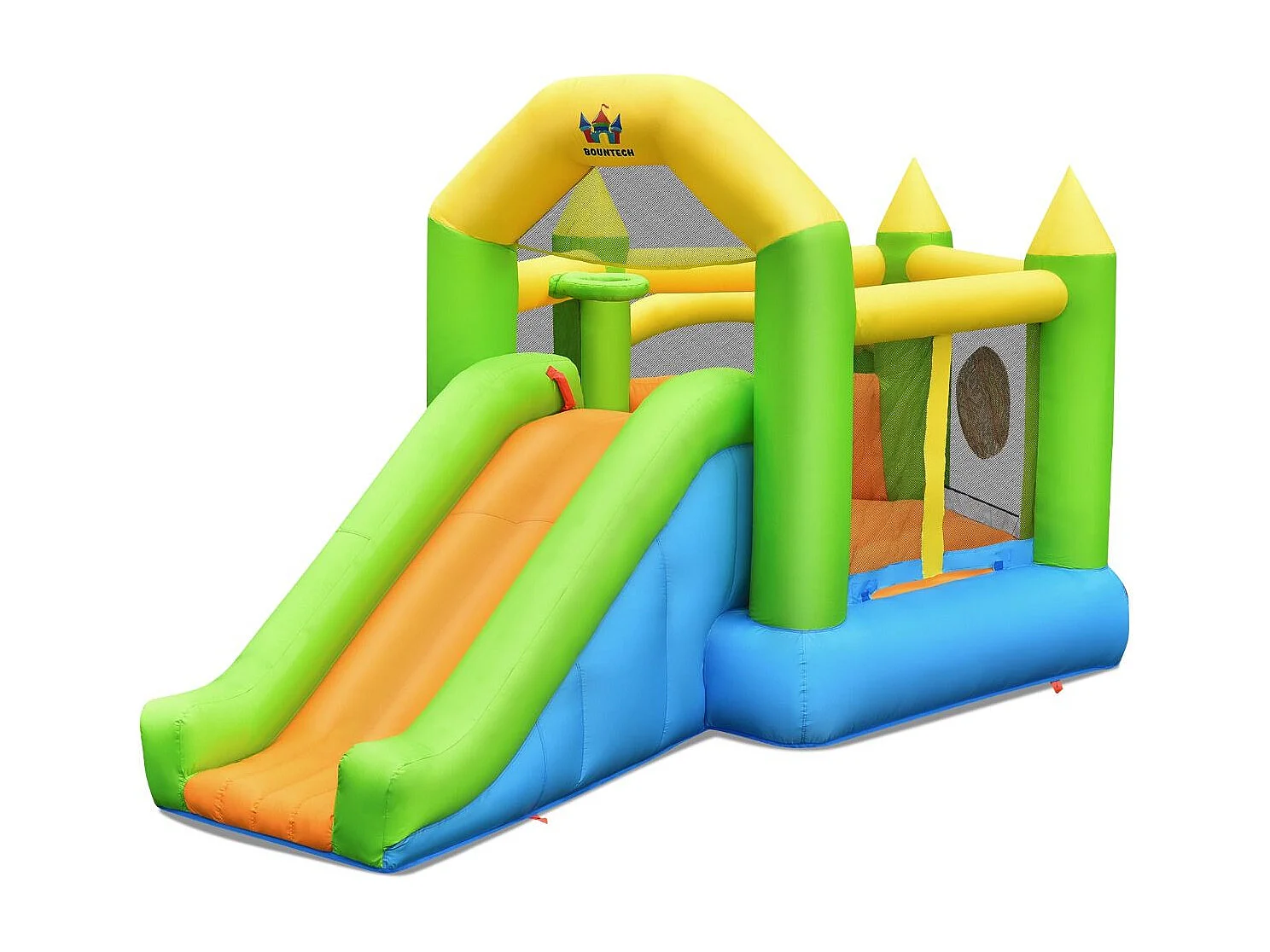 Château gonflable en forme de pentagone avec toboggan, pour 3 enfants de 3-10 ans（sans souffleur)