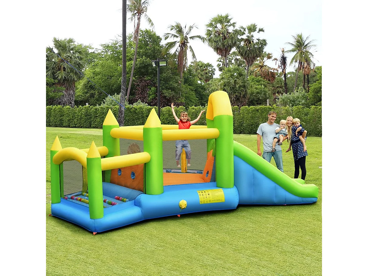 Château gonflable en forme de pentagone avec toboggan, pour 3 enfants de 3-10 ans（sans souffleur)