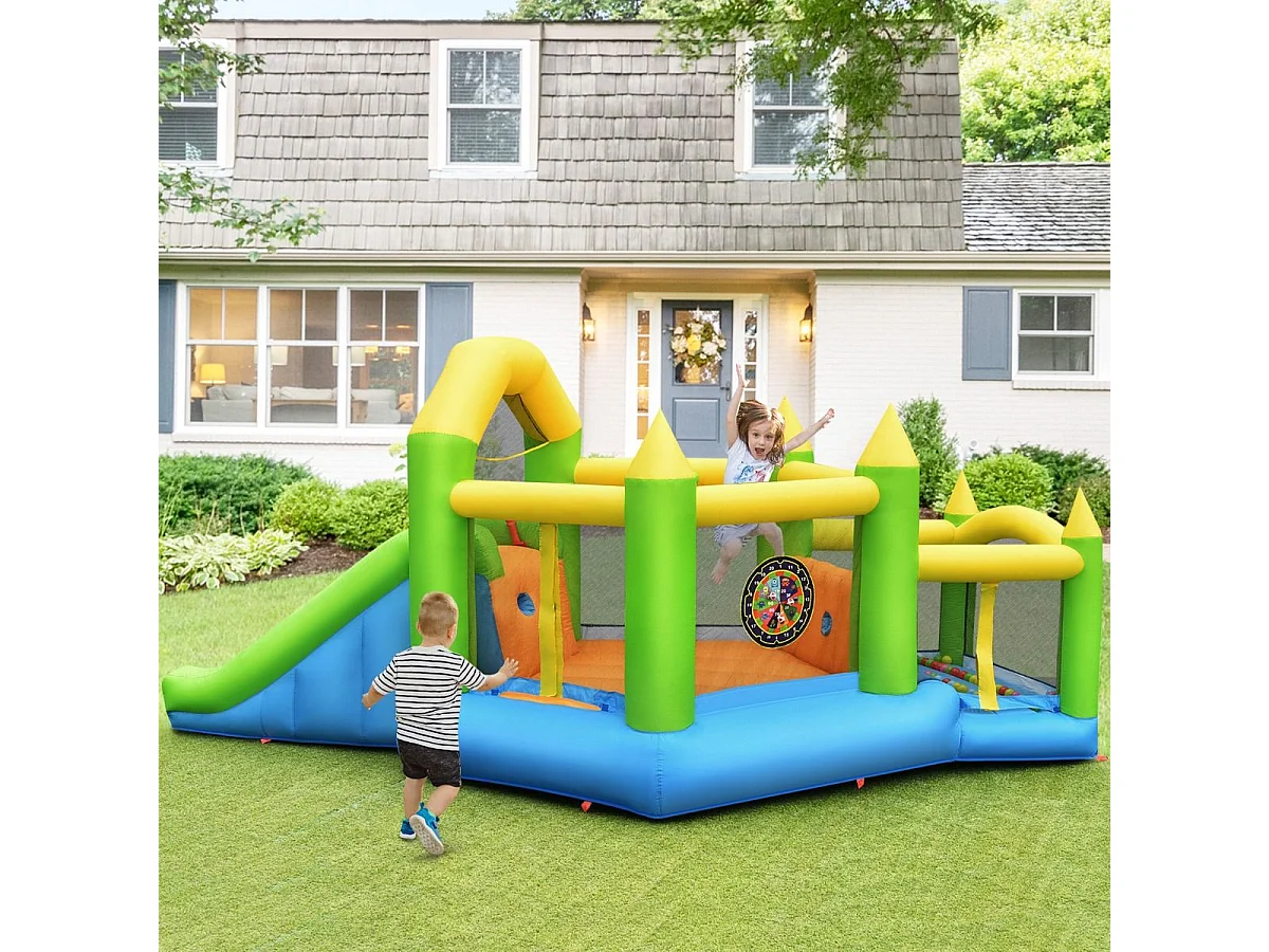 Château gonflable en forme de pentagone avec toboggan, pour 3 enfants de 3-10 ans（sans souffleur)