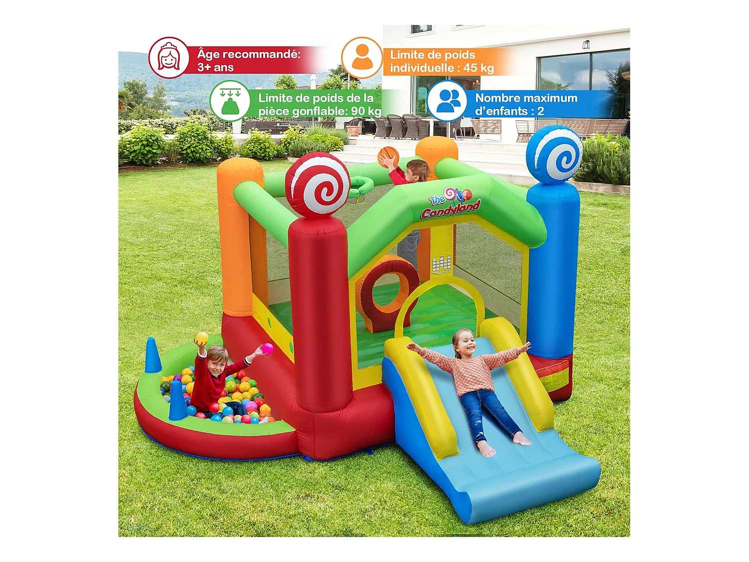 Château Gonflable avec Souffleur 680W, Maison de Saut Géante Intérieure Extérieure avec Toboggan