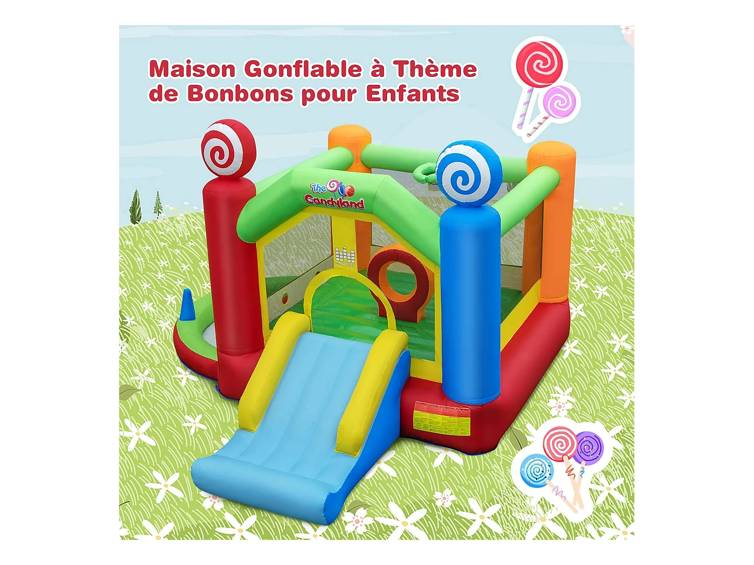 Château Gonflable avec Souffleur 680W, Maison de Saut Géante Intérieure Extérieure avec Toboggan