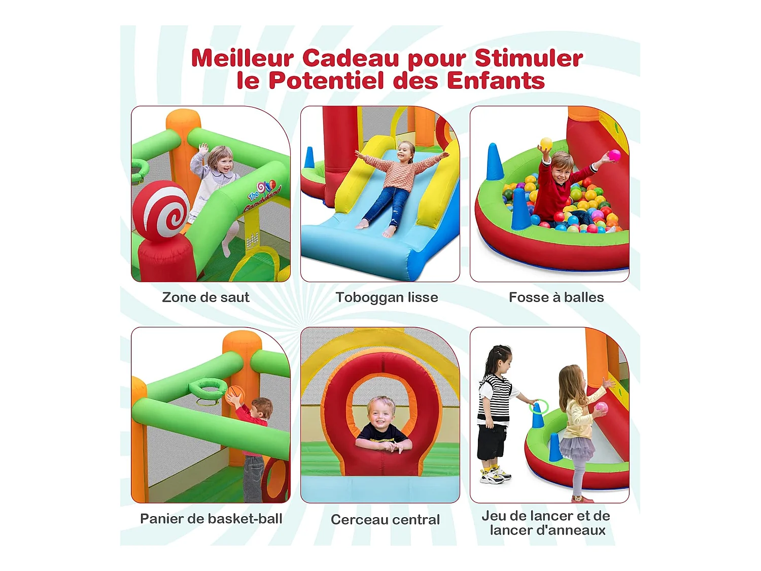 Château Gonflable avec Souffleur 680W, Maison de Saut Géante Intérieure Extérieure avec Toboggan