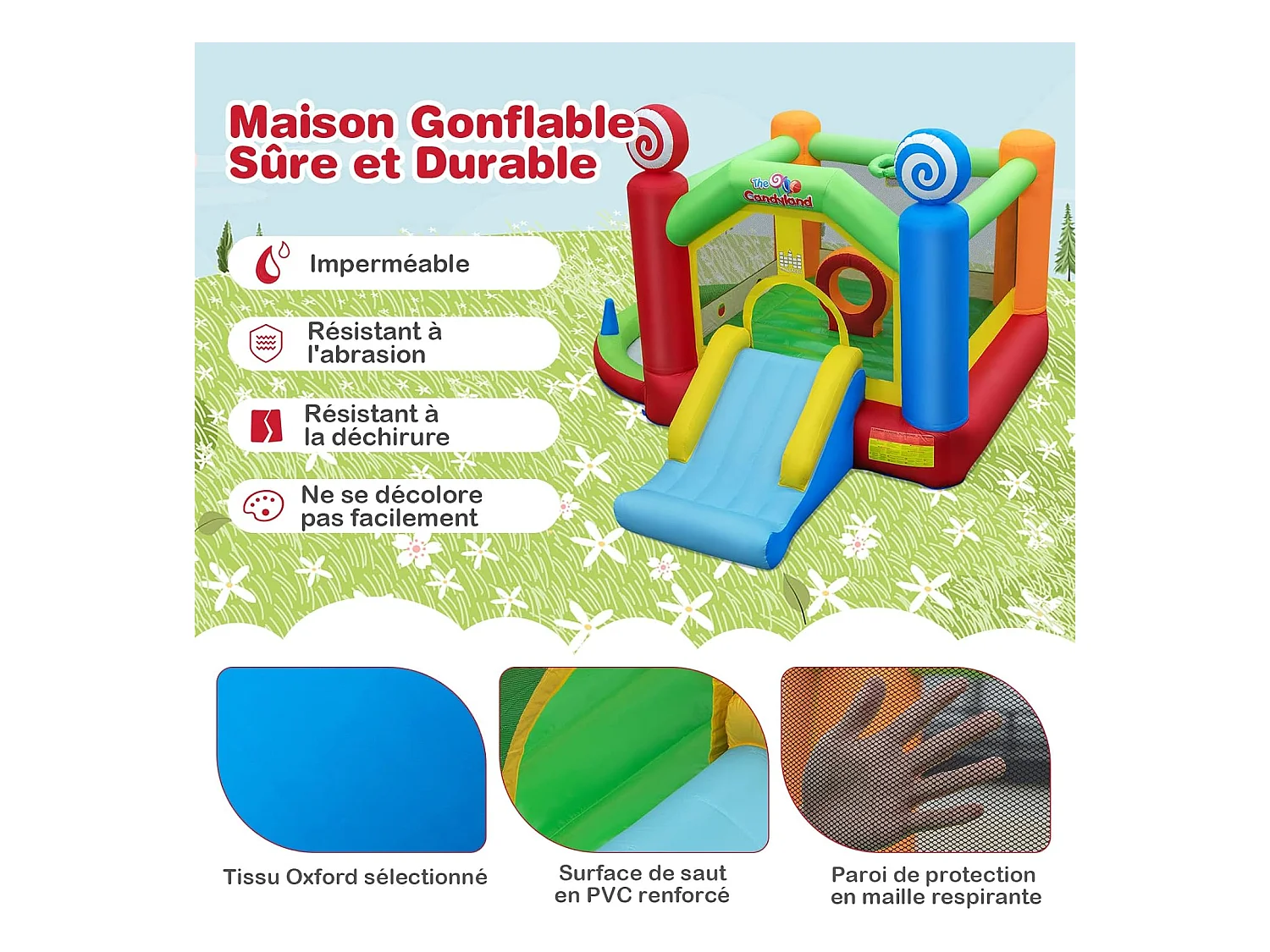 Château Gonflable avec Souffleur 680W, Maison de Saut Géante Intérieure Extérieure avec Toboggan