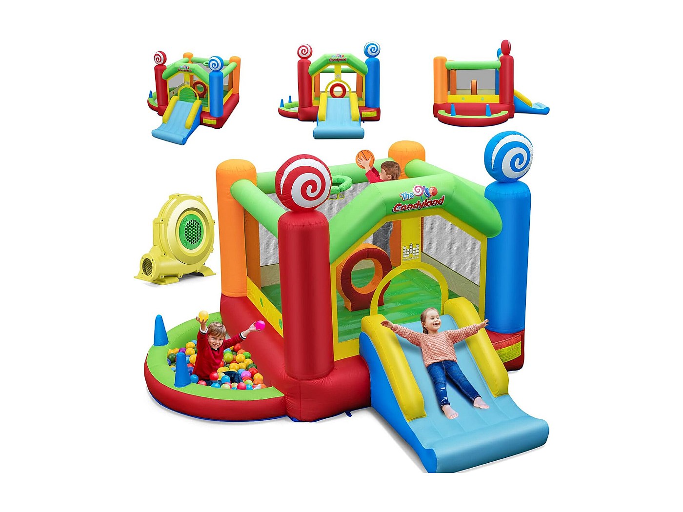 Château Gonflable COSTWAY 9 En 1 - Avec Souffleur 680W - 2 Toboggans Et Piscine - Pour 3 Enfants