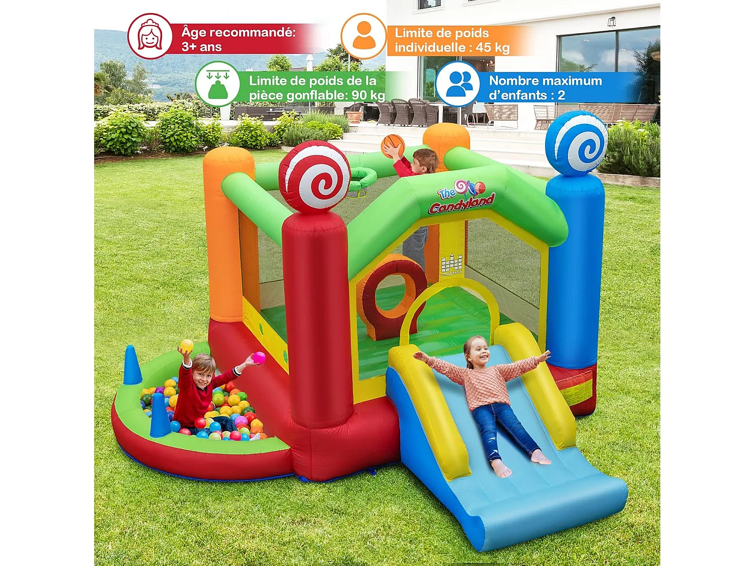 Château Gonflable avec Souffleur 680W, Maison de Saut Géante Intérieure Extérieure avec Toboggan