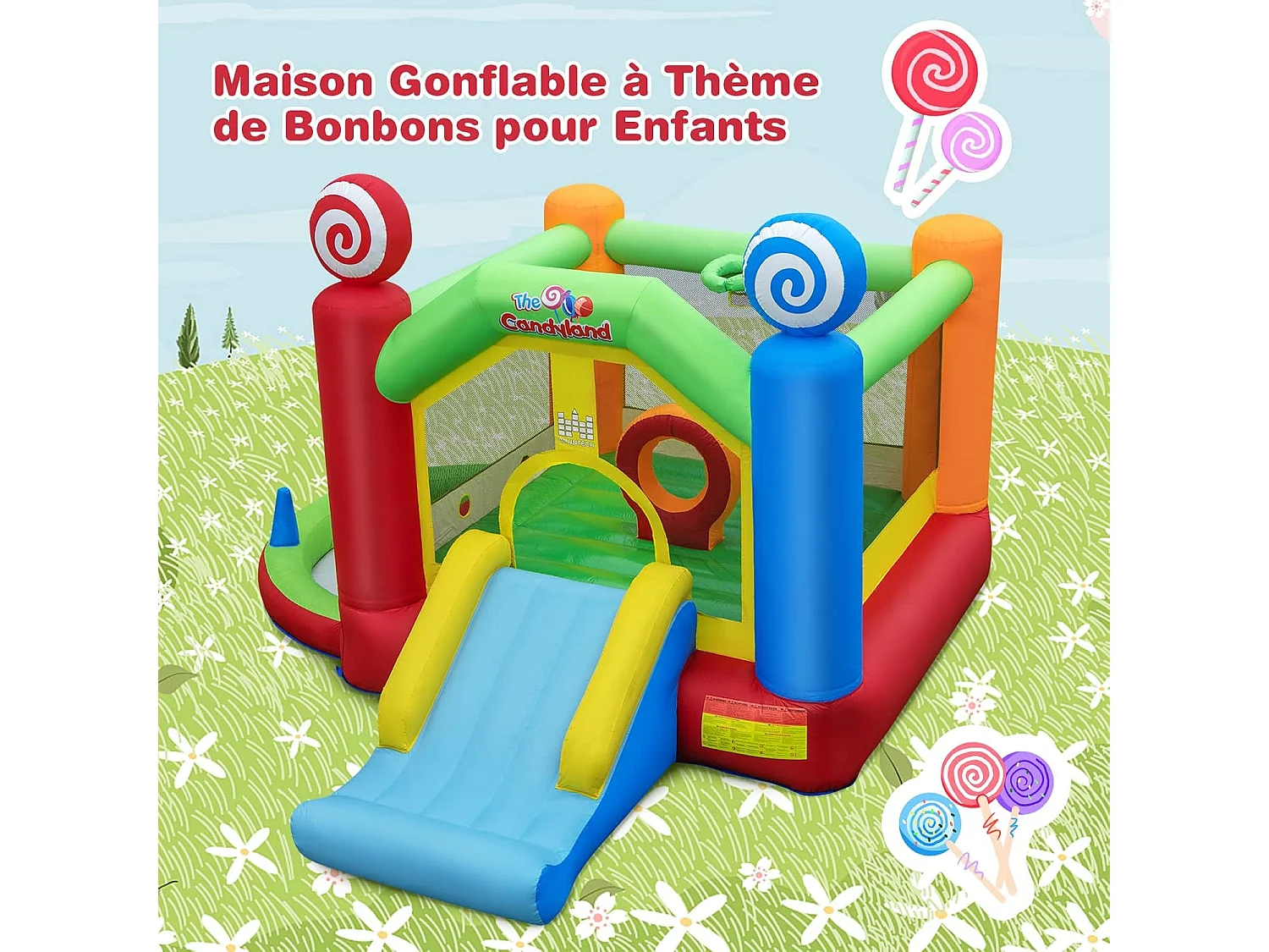 Château Gonflable avec Souffleur 680W, Maison de Saut Géante Intérieure Extérieure avec Toboggan