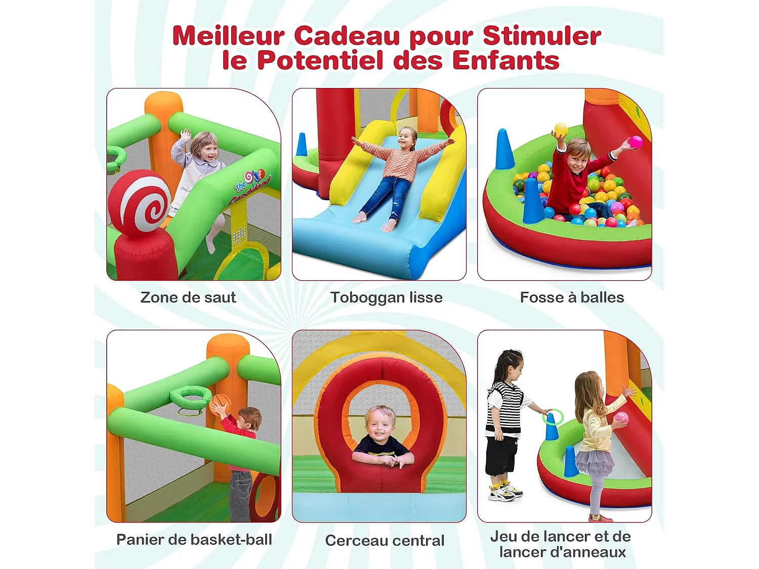 Château Gonflable avec Souffleur 680W, Maison de Saut Géante Intérieure Extérieure avec Toboggan