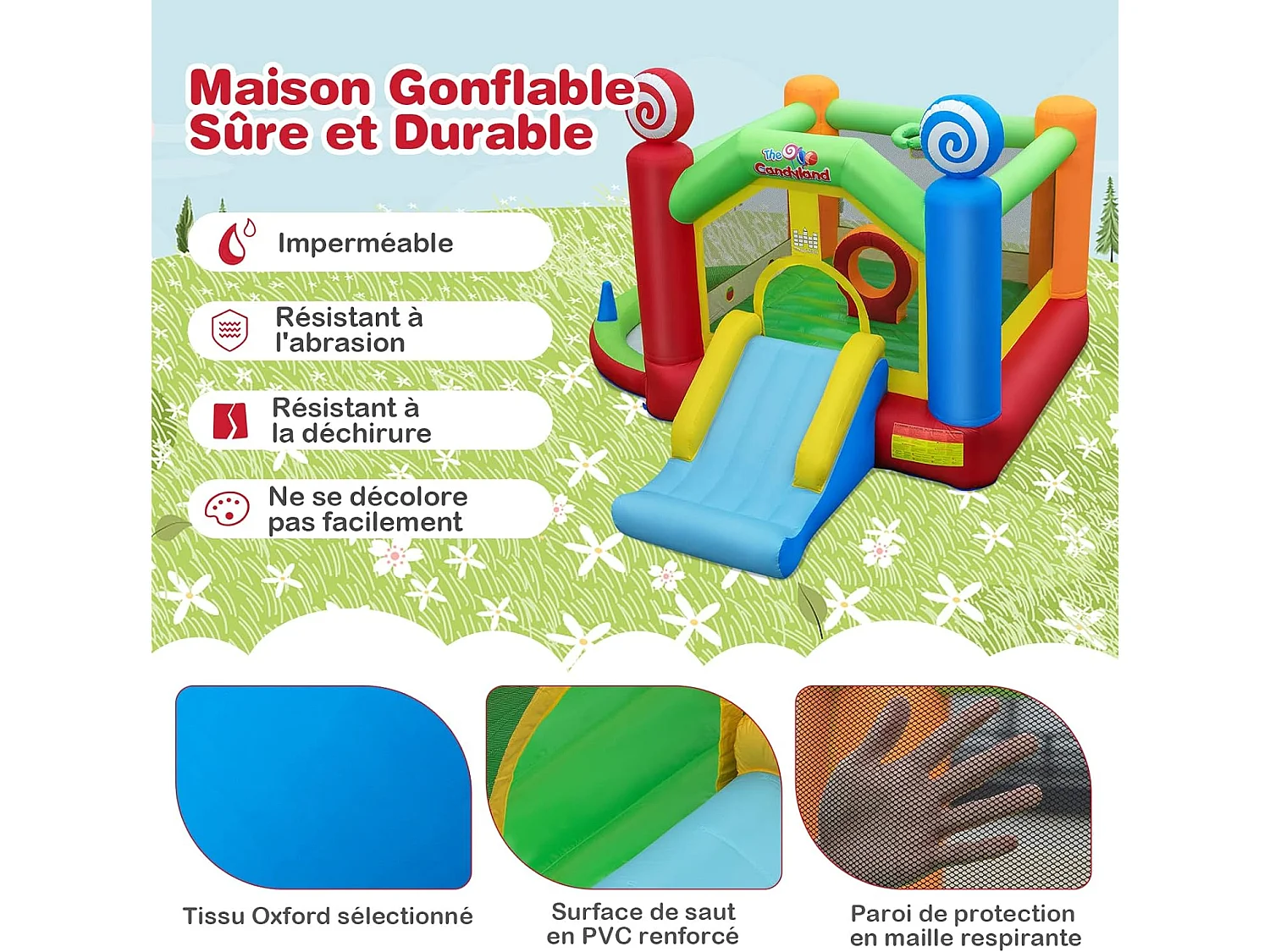 Château Gonflable avec Souffleur 680W, Maison de Saut Géante Intérieure Extérieure avec Toboggan