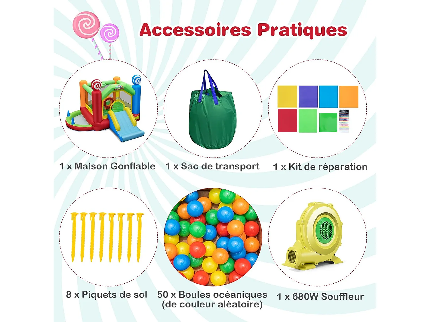 Château Gonflable avec Souffleur 680W, Maison de Saut Géante Intérieure Extérieure avec Toboggan