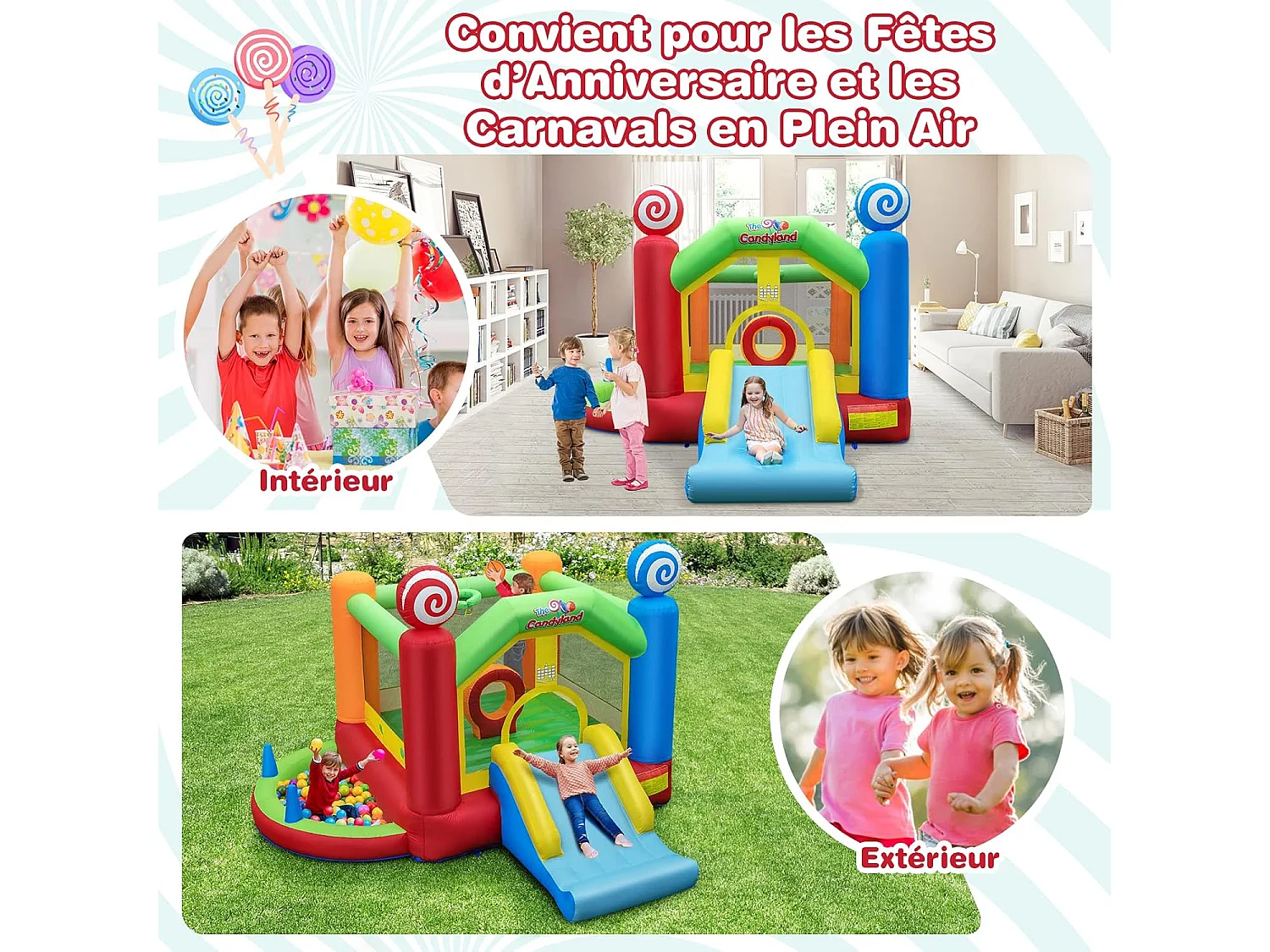 Château Gonflable avec Souffleur 680W, Maison de Saut Géante Intérieure Extérieure avec Toboggan