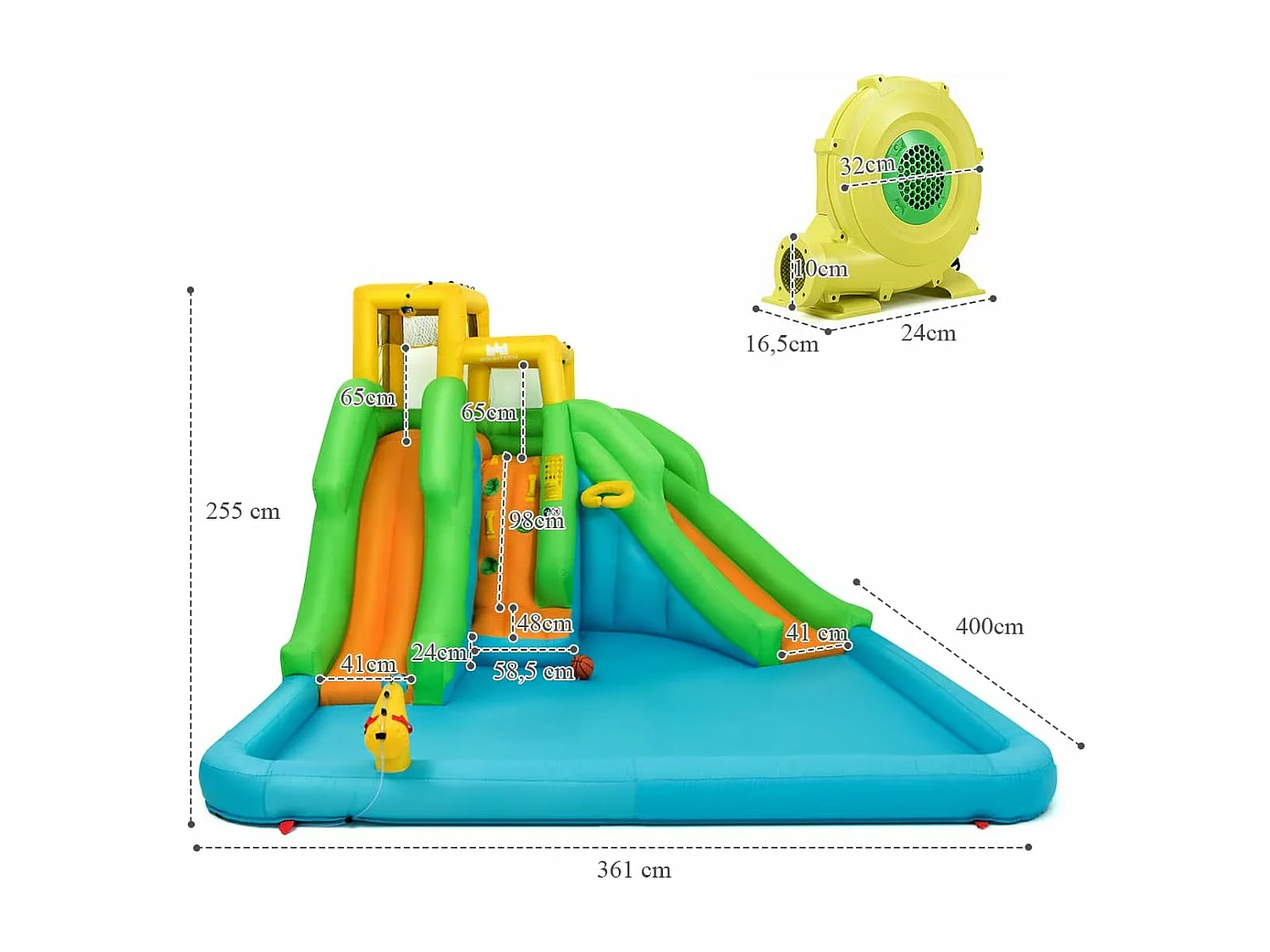 5 en 1 Château Gonflable Enfants avec Toboggan Double
