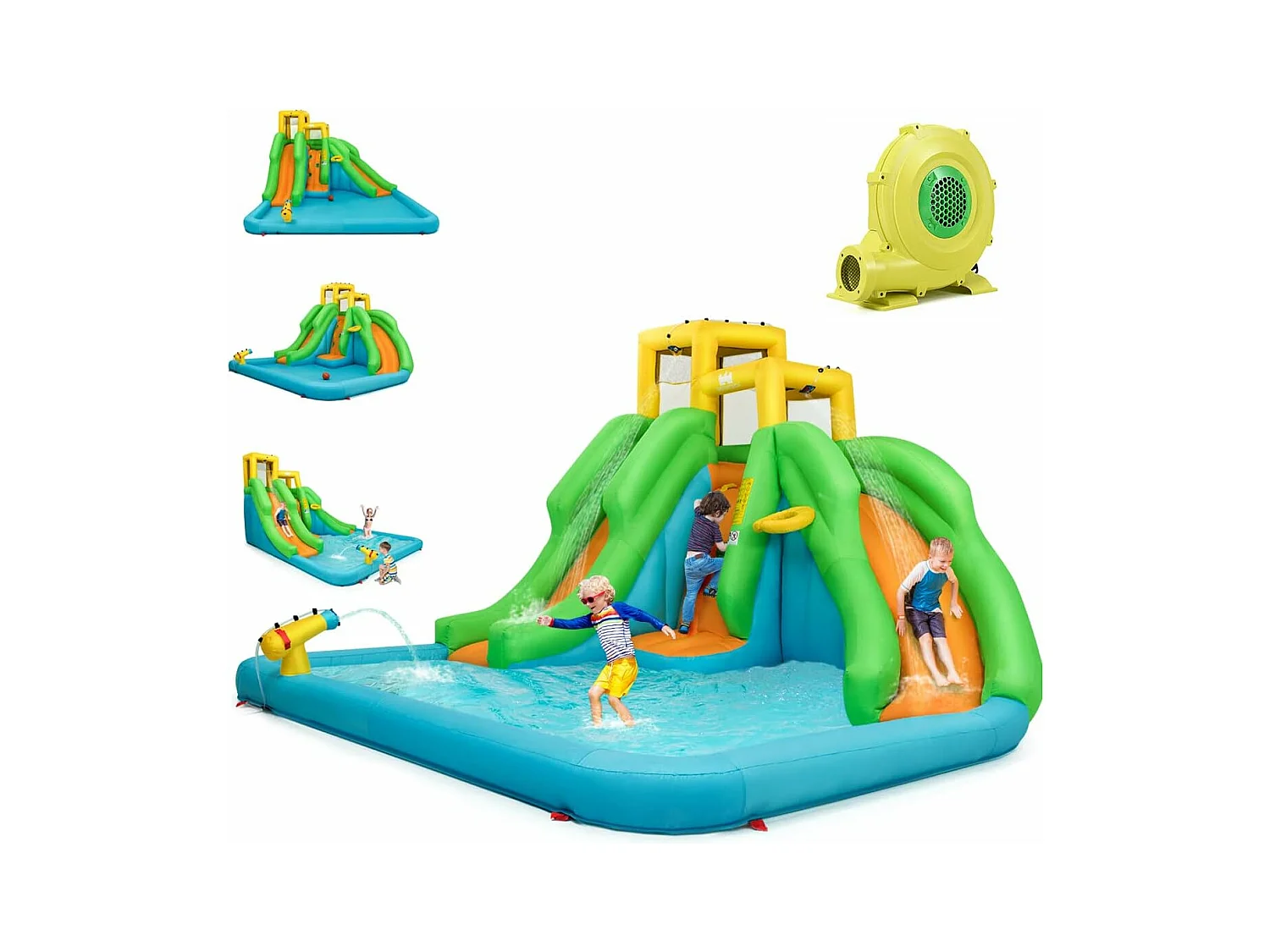 5 en 1 Château Gonflable Enfants avec Toboggan Double
