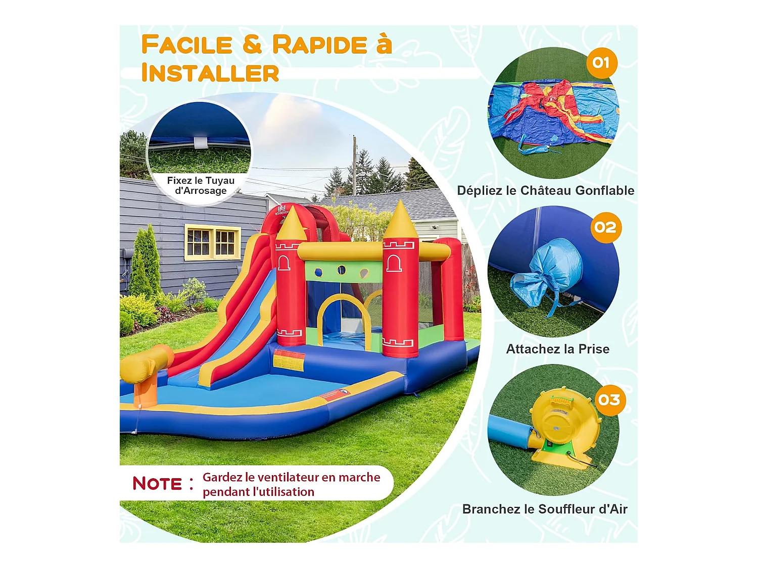 Château Gonflable avec Toboggans Aquatiques