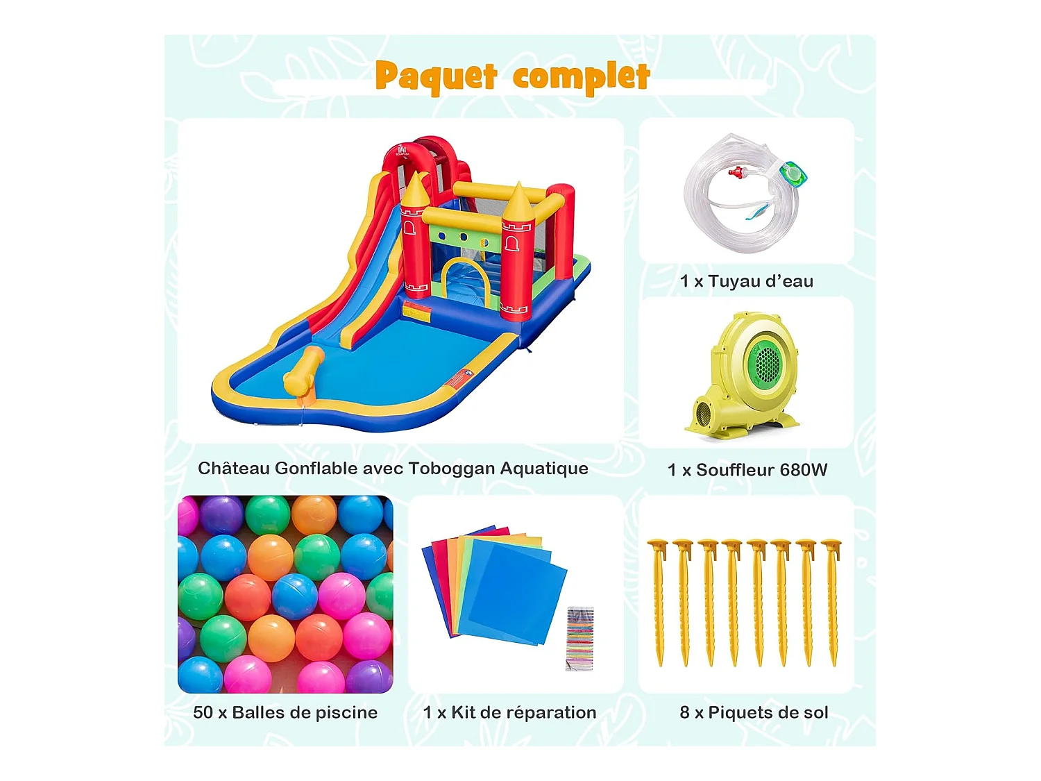 Château Gonflable avec Toboggans Aquatiques