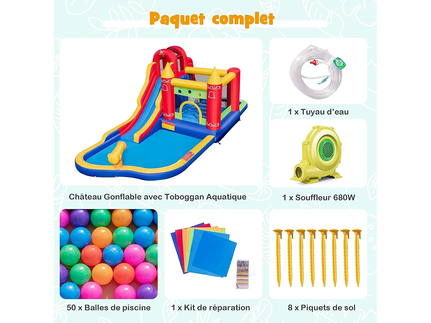 Château Gonflable avec Toboggans Aquatiques