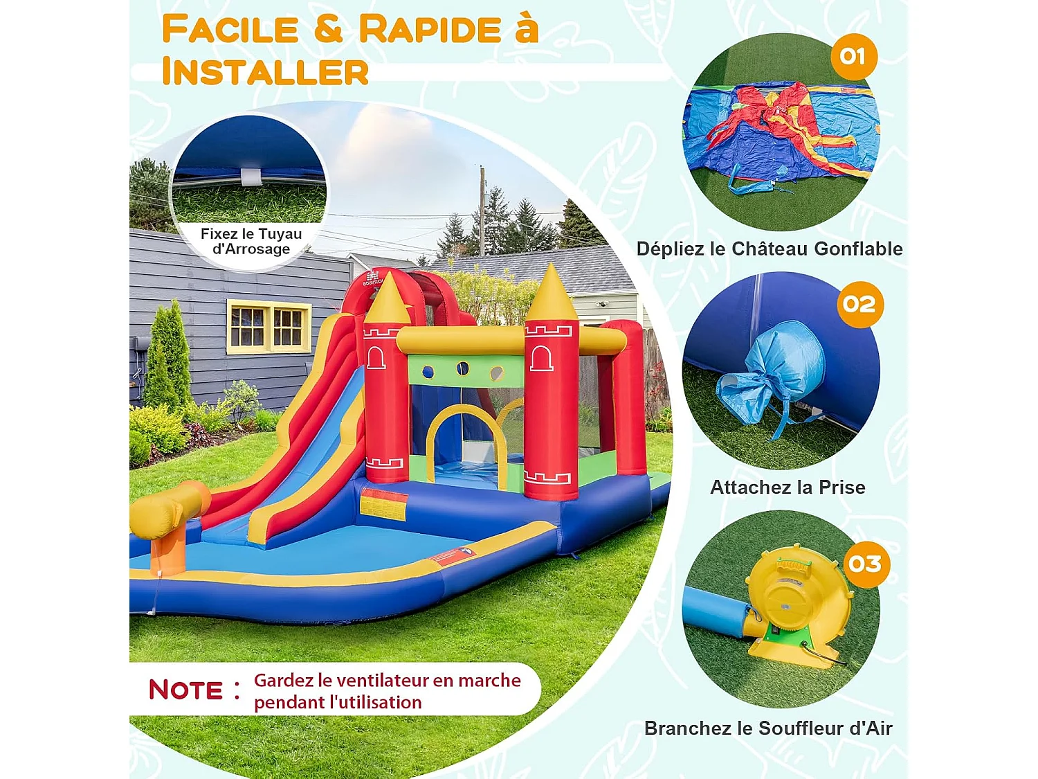 Château Gonflable avec Toboggans Aquatiques