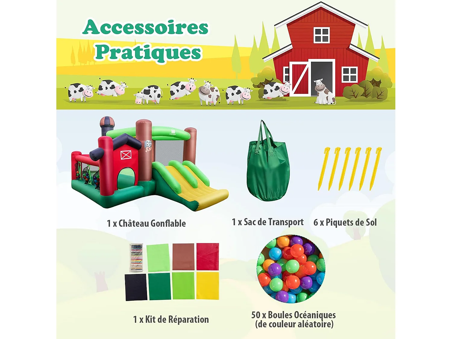 Château gonflable 5 en 1 pour enfants avec souffleur inclus, toboggan