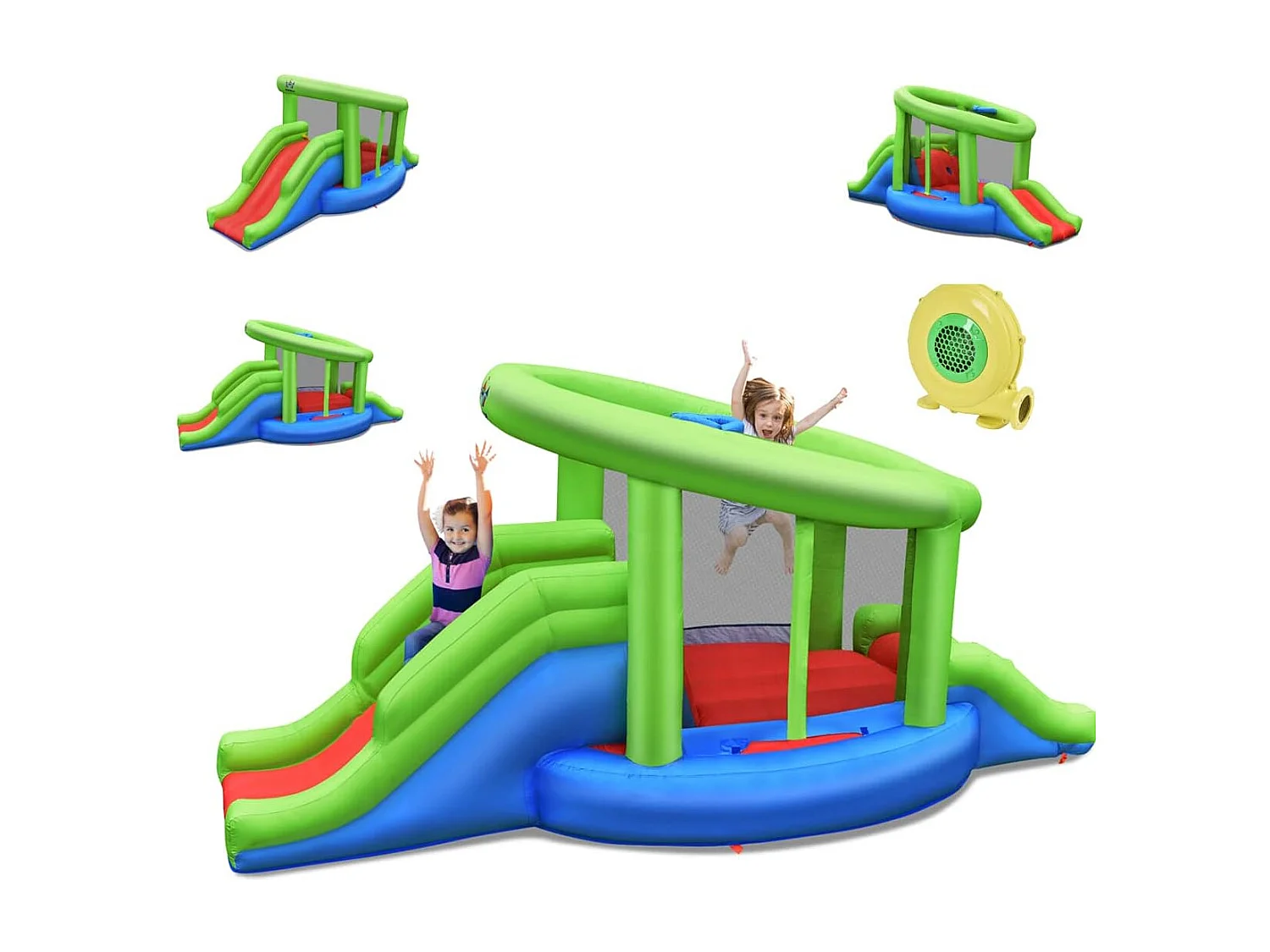 Château gonflable en forme de Escargot avec 2 toboggan, pour 2 enfants de 3-10 ans (avec souffleur 450W)
