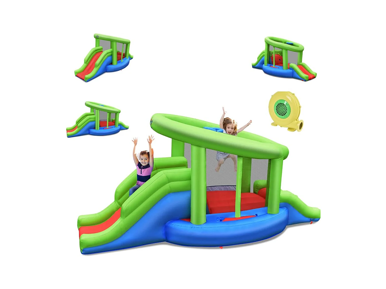Château gonflable en forme de Escargot avec 2 toboggan, pour 2 enfants de 3-10 ans (avec souffleur 450W)