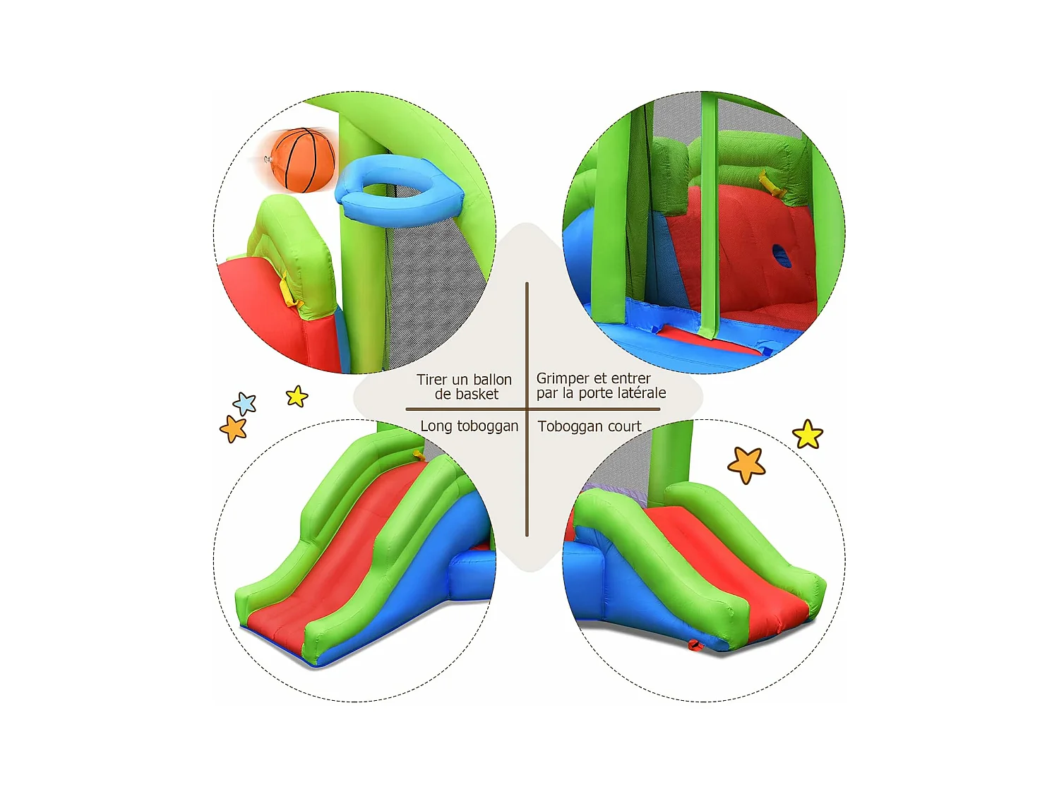 Château gonflable en forme de Escargot avec 2 toboggan, pour 2 enfants de 3-10 ans (avec souffleur 450W)