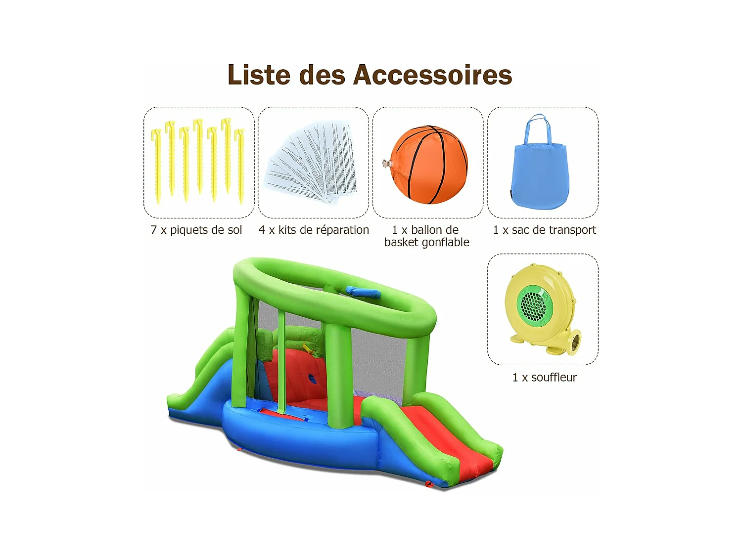 Château gonflable en forme de Escargot avec 2 toboggan, pour 2 enfants de 3-10 ans (avec souffleur 450W)