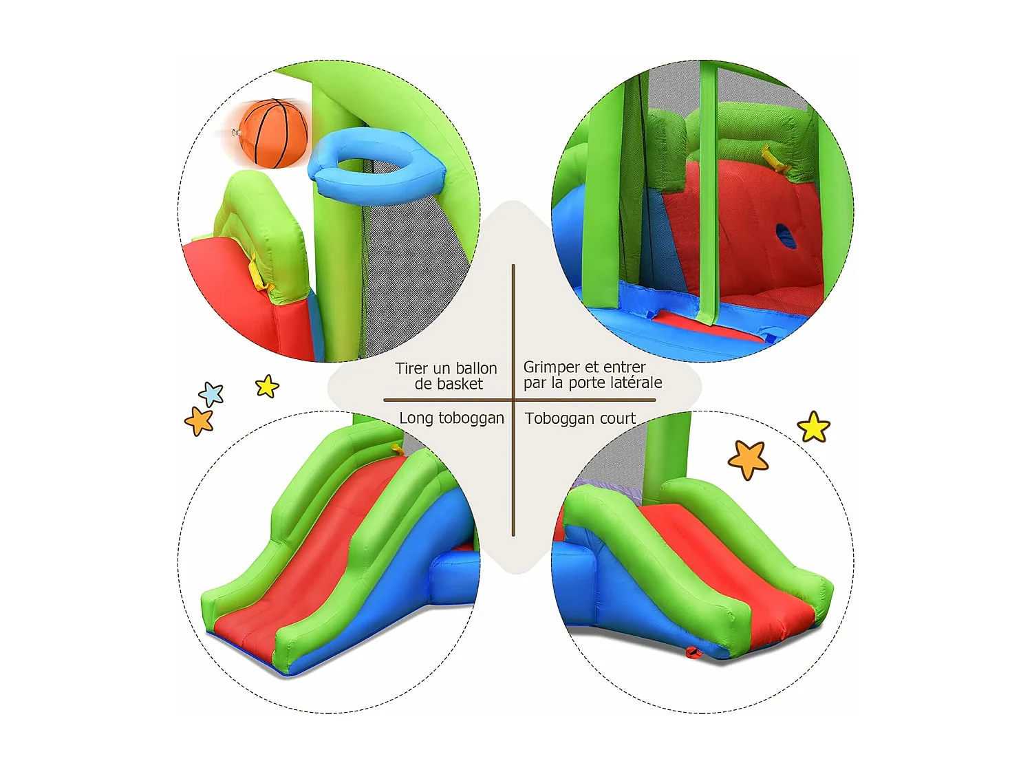 Château gonflable en forme de Escargot avec 2 toboggan, pour 2 enfants de 3-10 ans (avec souffleur 450W)
