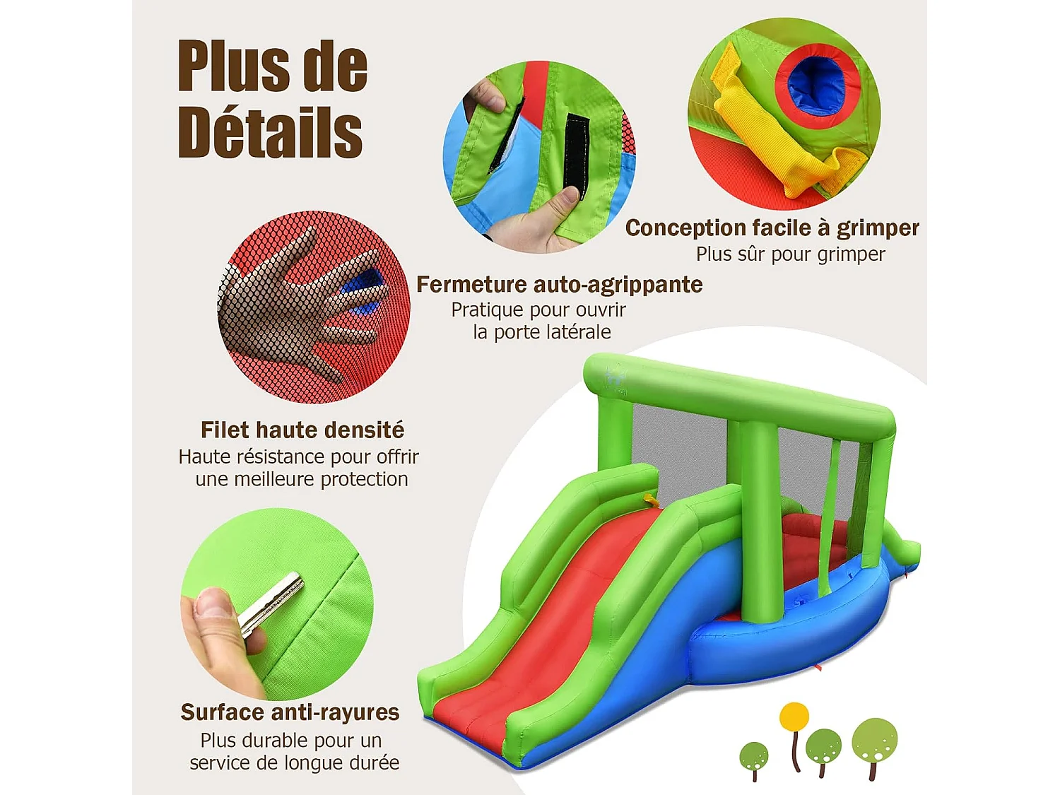 Château gonflable en forme de Escargot avec 2 toboggan, pour 2 enfants de 3-10 ans (avec souffleur 450W)