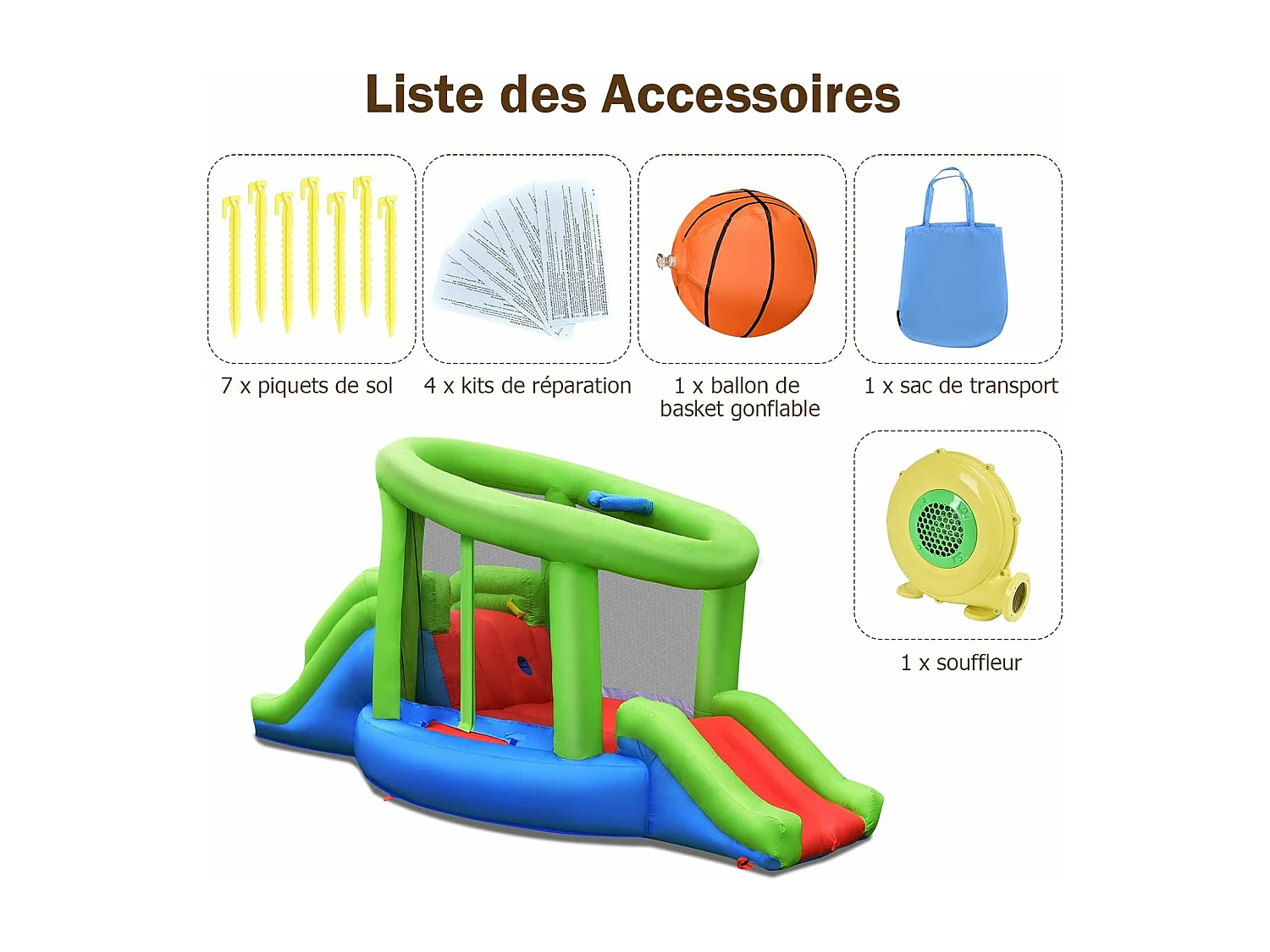 Château gonflable en forme de Escargot avec 2 toboggan, pour 2 enfants de 3-10 ans (avec souffleur 450W)