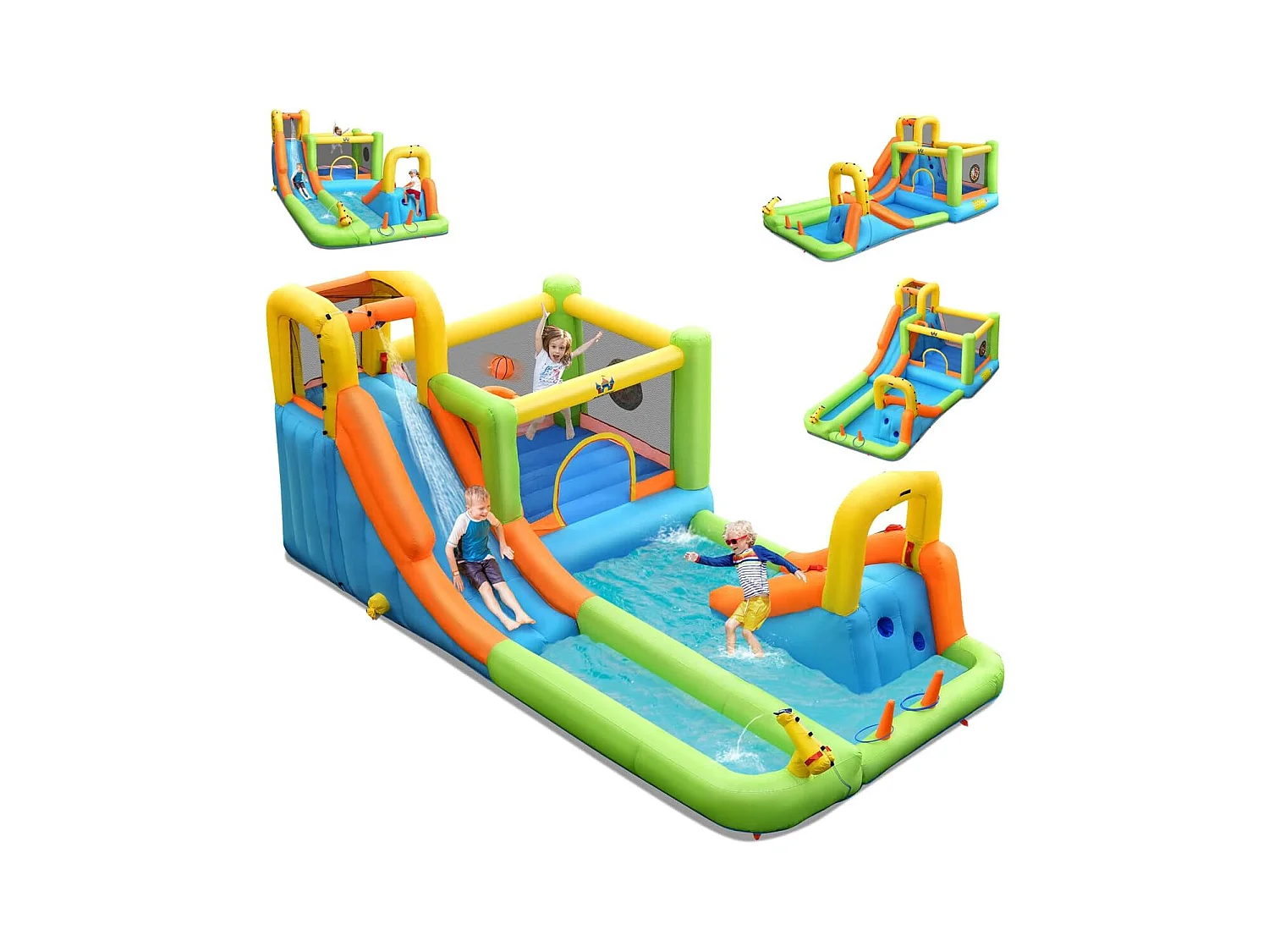 Château gonflable 8 en 1 avec 2 toboggan, pour 3 enfants de 3-10 ans (Sans souffleur)