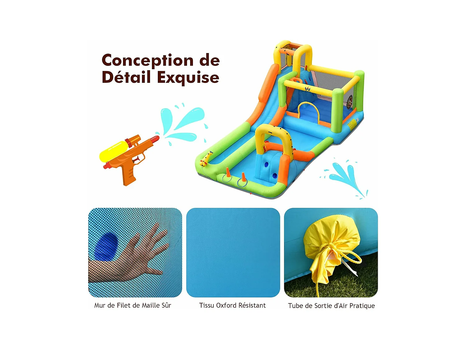 Château gonflable 8 en 1 avec 2 toboggan, pour 3 enfants de 3-10 ans (Sans souffleur)