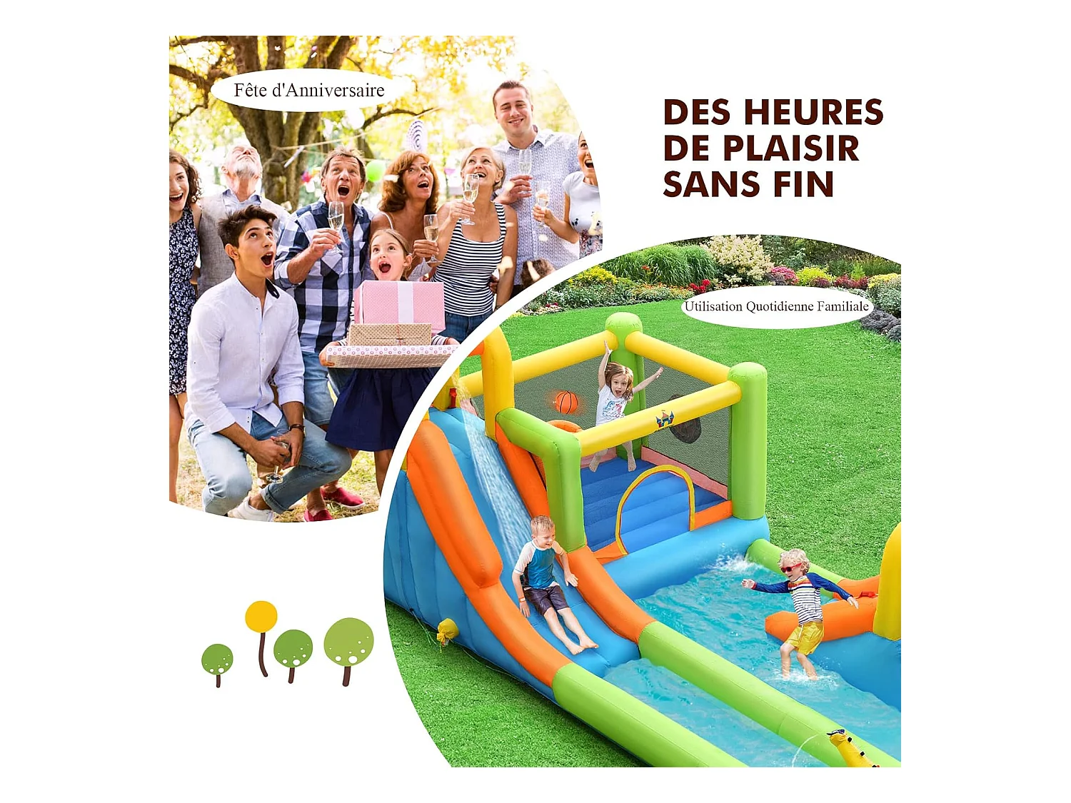Château gonflable 8 en 1 avec 2 toboggan, pour 3 enfants de 3-10 ans (Sans souffleur)