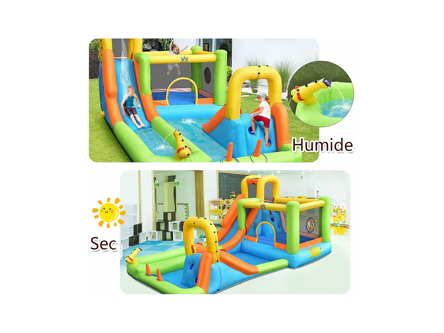 Château gonflable 8 en 1 avec 2 toboggan, pour 3 enfants de 3-10 ans (Sans souffleur)