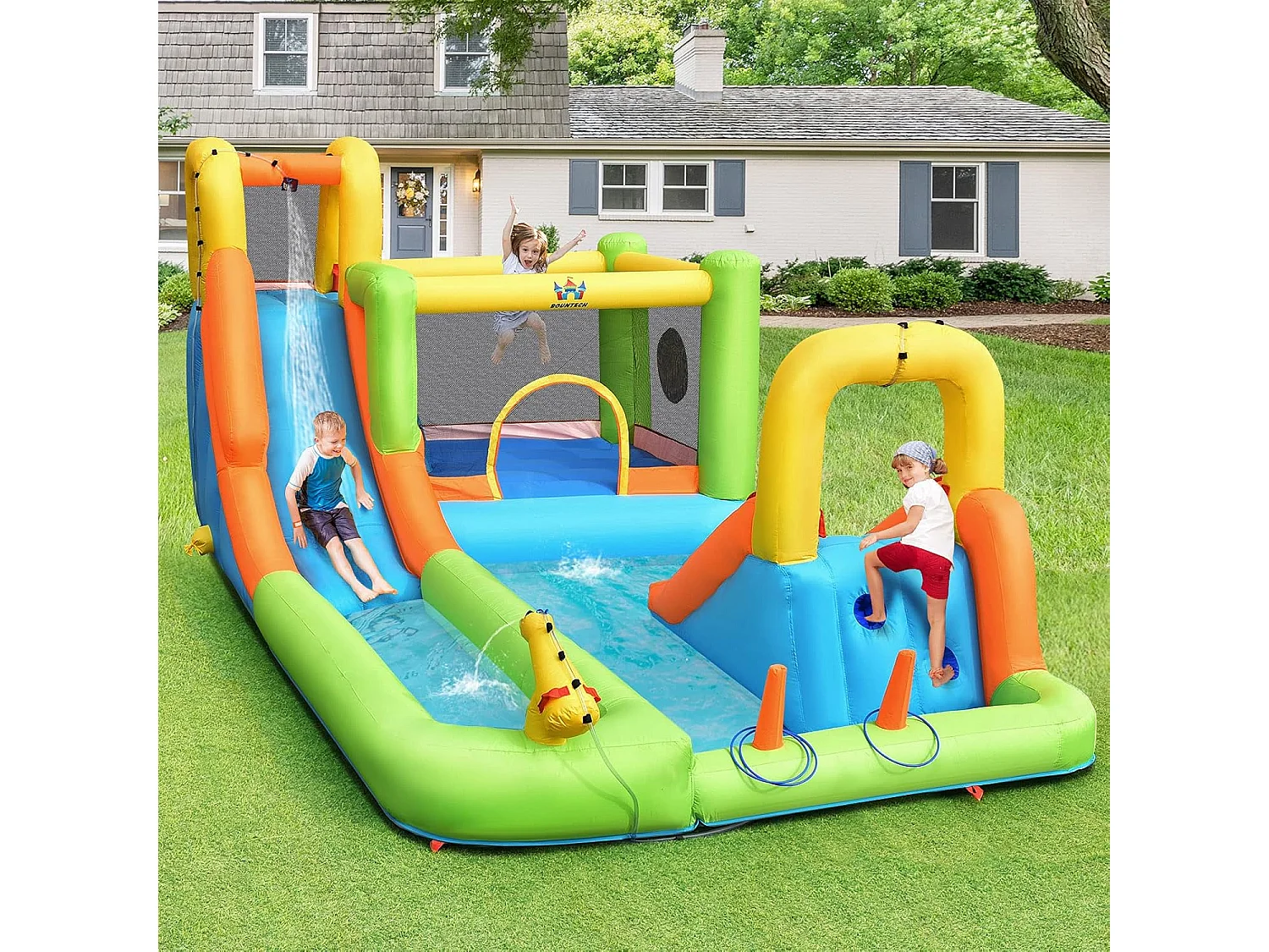 Château gonflable 8 en 1 avec 2 toboggan, pour 3 enfants de 3-10 ans (Sans souffleur)