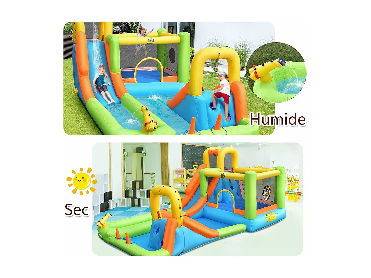 Château gonflable 8 en 1 avec 2 toboggan, pour 3 enfants de 3-10 ans (Sans souffleur)