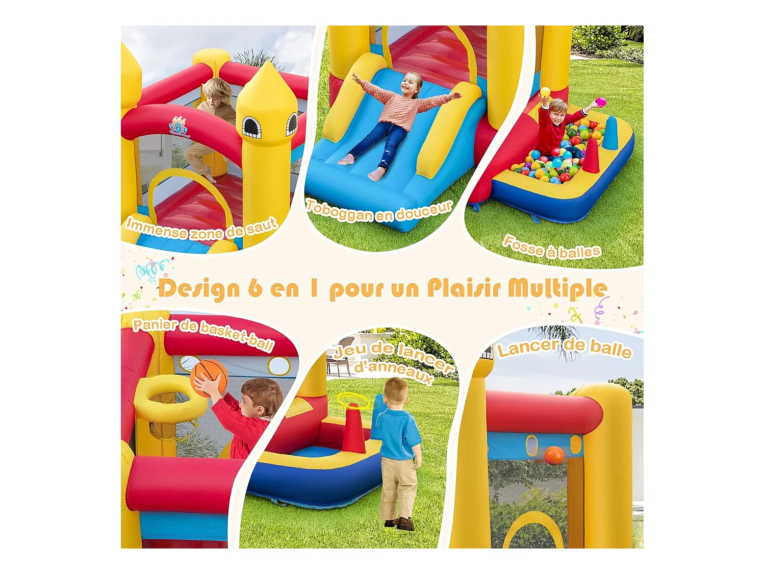 Château Gonflable 6 en 1 Enfants avec Souffleur 480W