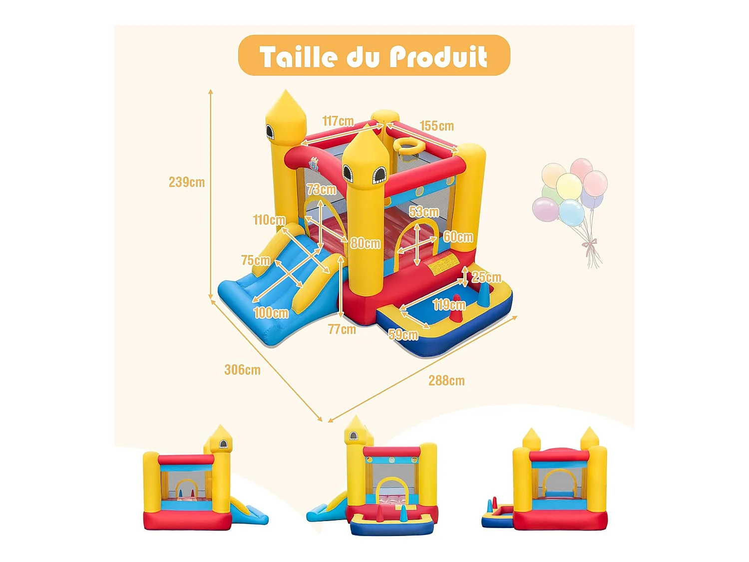 Château Gonflable 6 en 1 Enfants avec Souffleur 480W